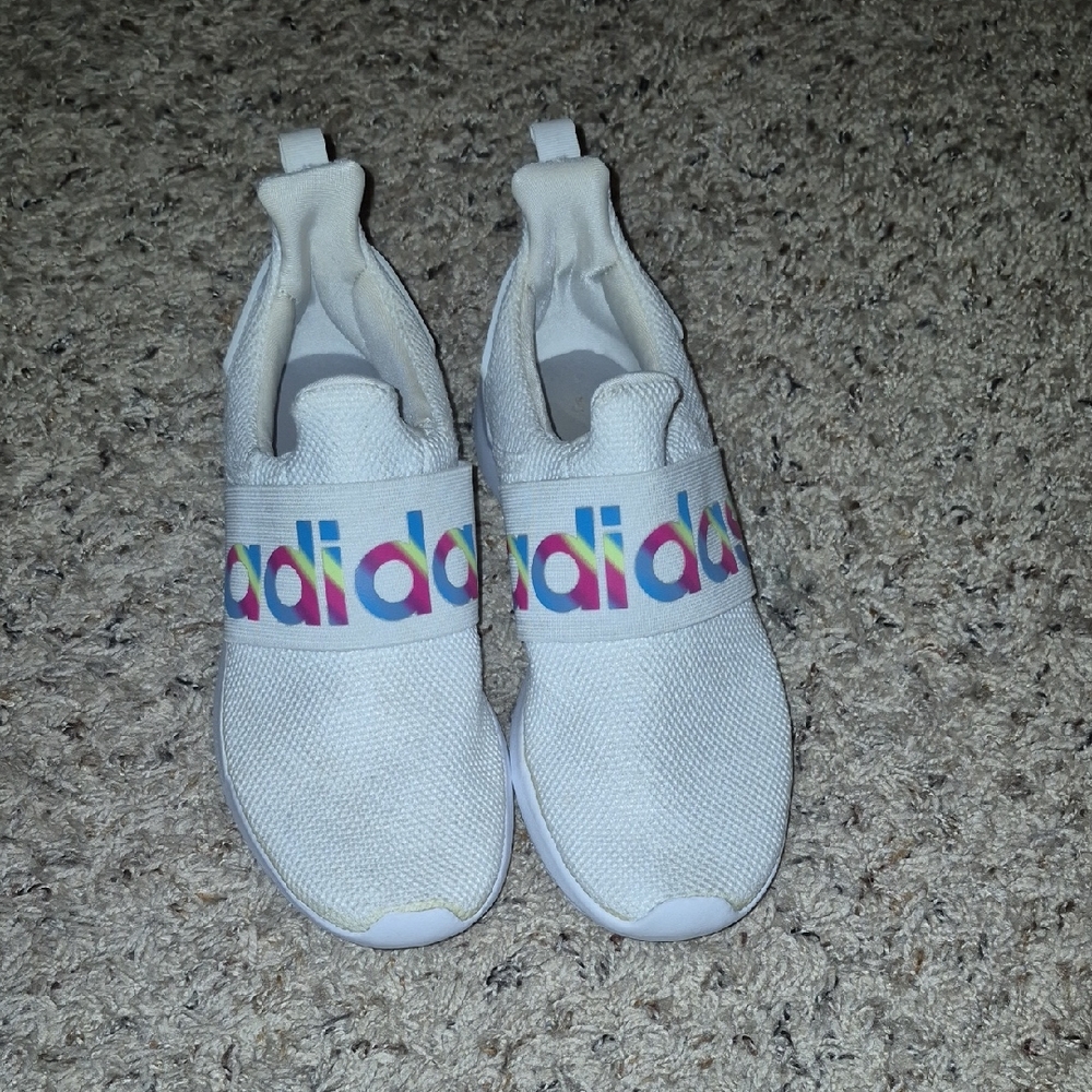 Adidas Kids White Sneakers with Multicolor Logo Size 4.5